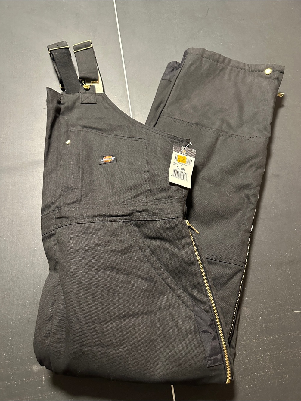 NWT Dickies Insulated Black Canvas Bib Overalls with Zip Leg